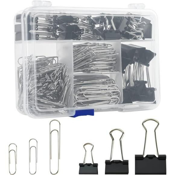 Binder clips and paper clips set 340pcs assorted sizes office school supplies bo - Picture 1 of 8